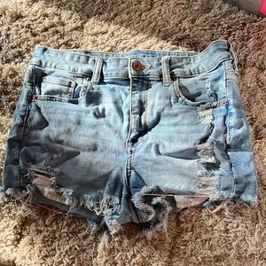 American Eagle ripped Jean shorts hi-rise shortie size 10 super stretch
